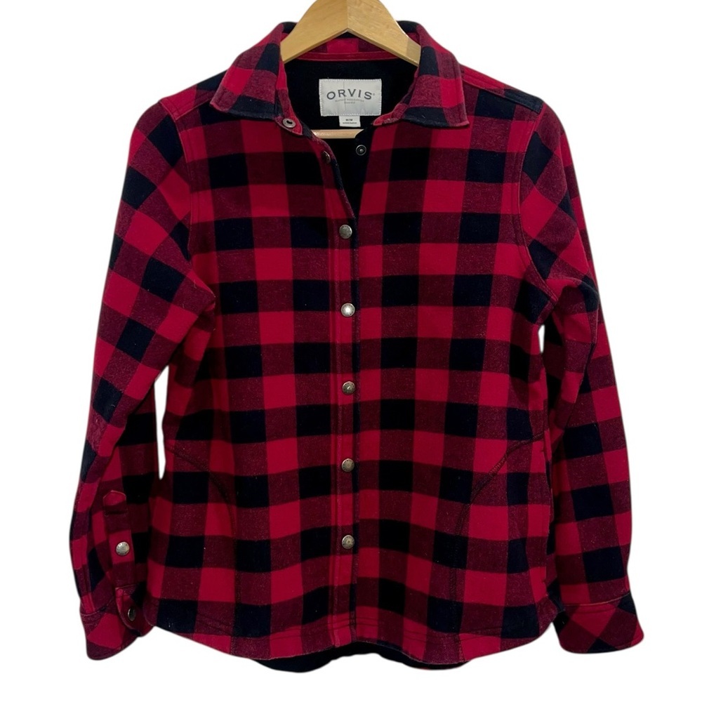 Orvis Fleece Lined Buffalo Plaid Flannel Shirt Jacket Red & Black - Picture 2 of 4